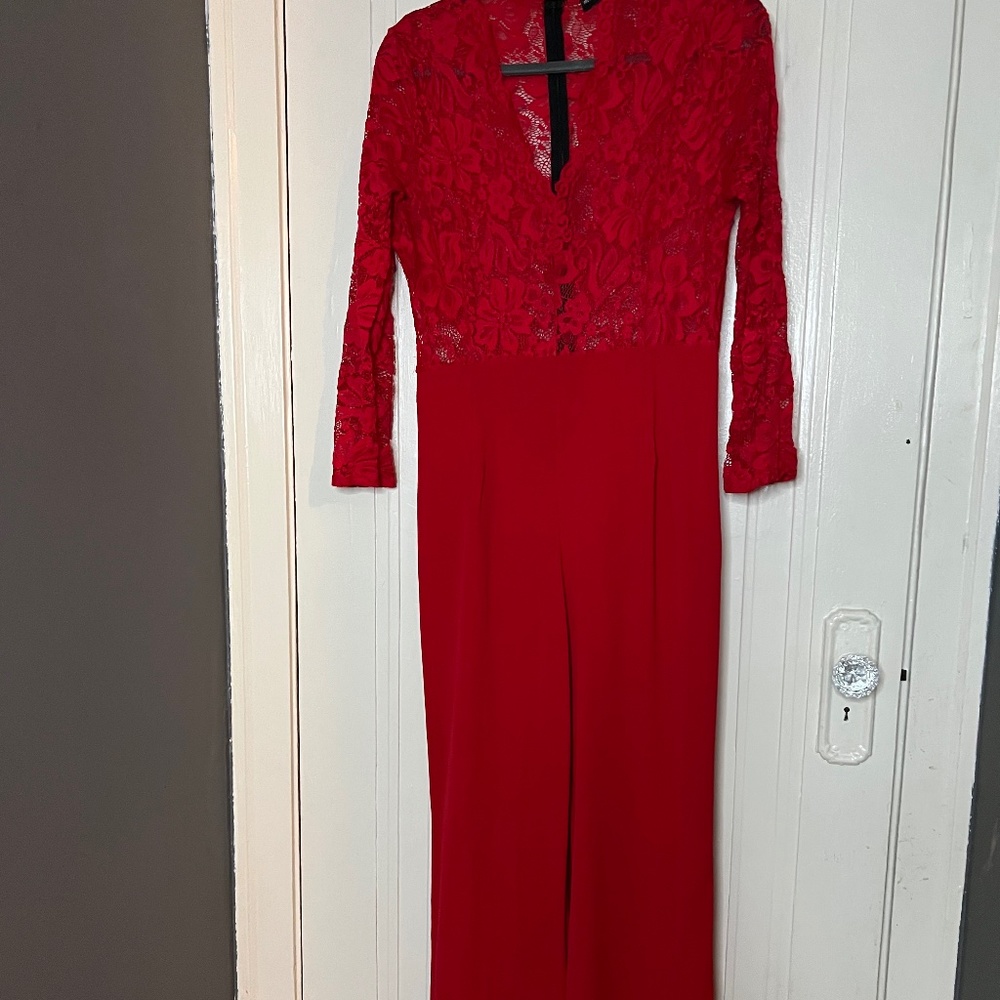 Red lace top jumpsuit